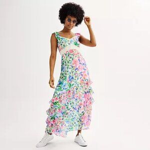 Juniors' SO® Ruffle Maxi Lace Detail Dress Sz L